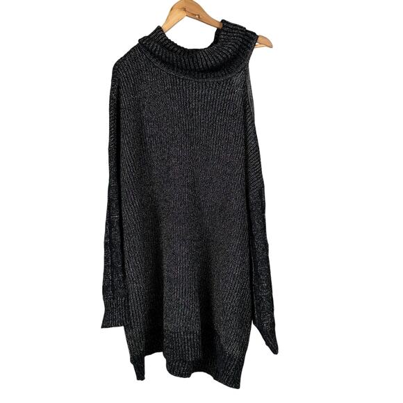 Torrid NWT Lurex Cable Pullover Cold Shoulder Turtle Neck Sweater Size 5X Black - Picture 5 of 13